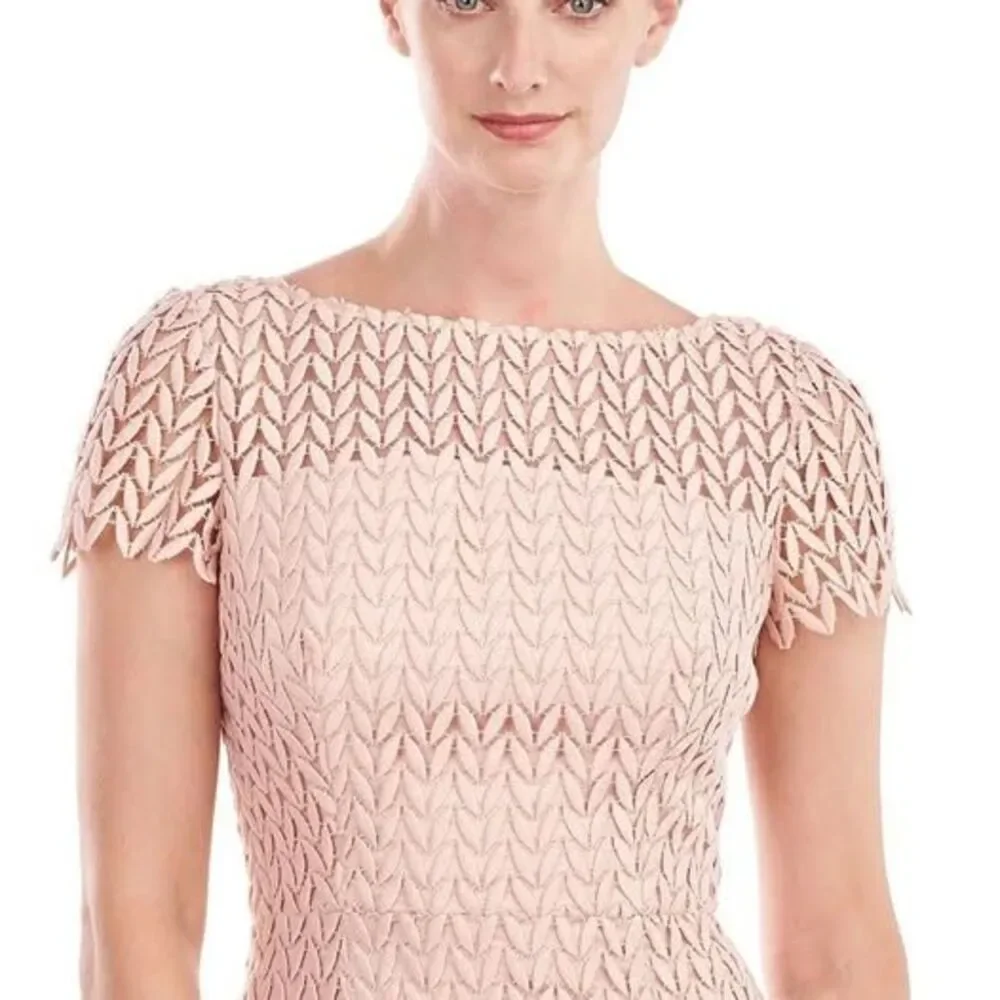 Kay Unger Lace Midi Dress Size 14 Blush Pink Floral Elegant Wedding Guest Formal - Picture 4 of 5